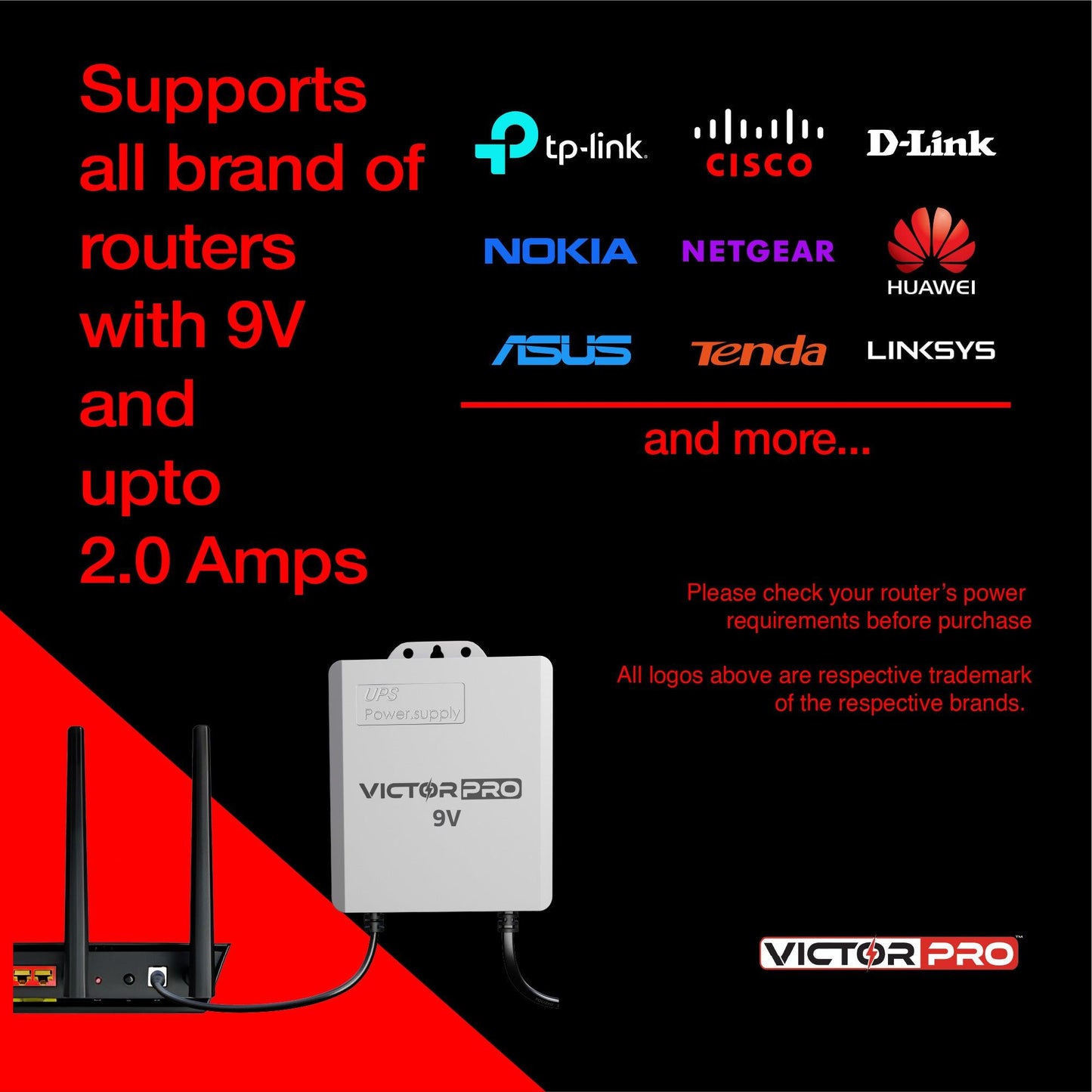 VictorPro 9V Mini UPS For 9V Router & Broadband Modem - VictorPro