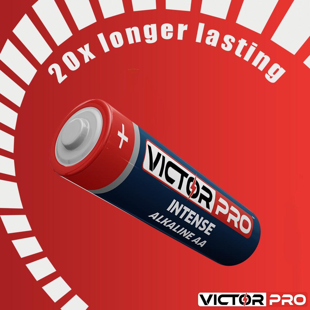 VictorPro Intense Alkaline Battery 12+ 8 Free - Guaranteed 20 Months In Remote - Pack of 20 - VictorPro