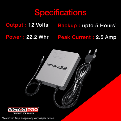 VictorPro Mini UPS For Wifi Router & CCTV 12V 2.5Amps - 5 Hours Backup - VictorPro
